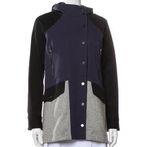 Veronica Beard Navy, Black & Gray Colorblock Hooded Trench